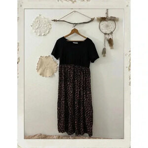 Novations | Vintage 90s Floral Farmhouse Cottagecore Babydoll Midi Flowy Dress